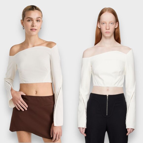 Anna October Maelle Long Sleeve Cropped Top in White Women's Small - Picture 1 of 12